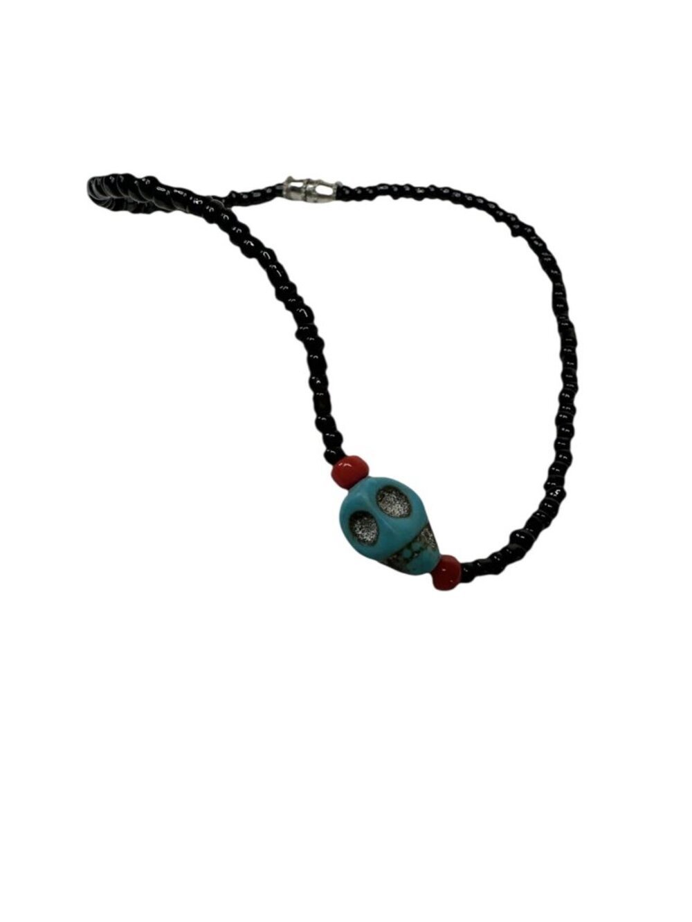Dainty Beaded Bracelet Skull Day of the Dead Faux Turquoise 5" Wearable Art Goth